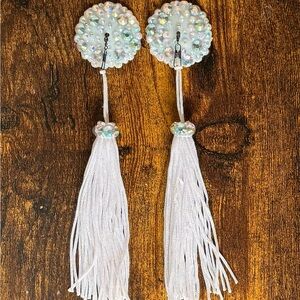 Handmade White Burlesque Pasties with Tassels & Spinners